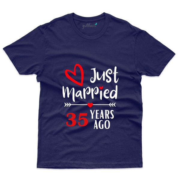 Navy Blue Just Married 35 Years Ago T-Shirt - 35th Anniversary Collection - Gubbacci-India